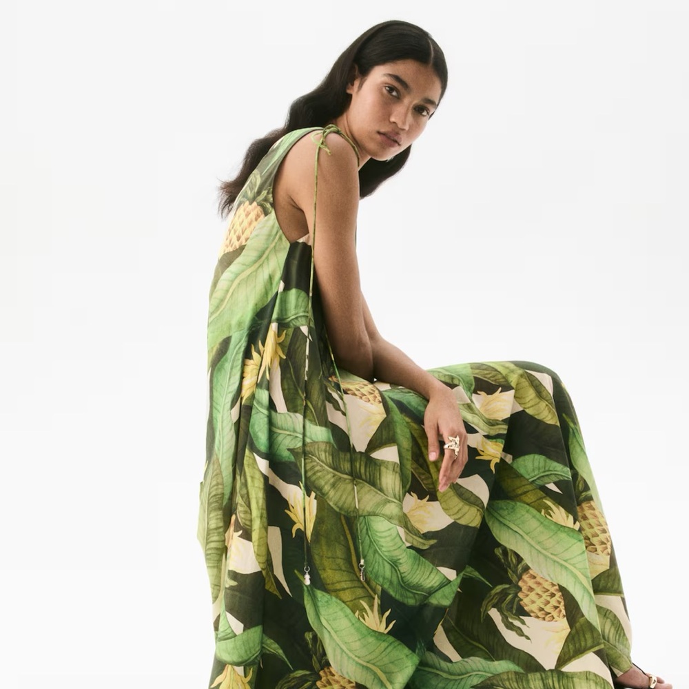 NWT H&M Tropical Green Leaf Print Maxi Dress - Picture 2 of 5